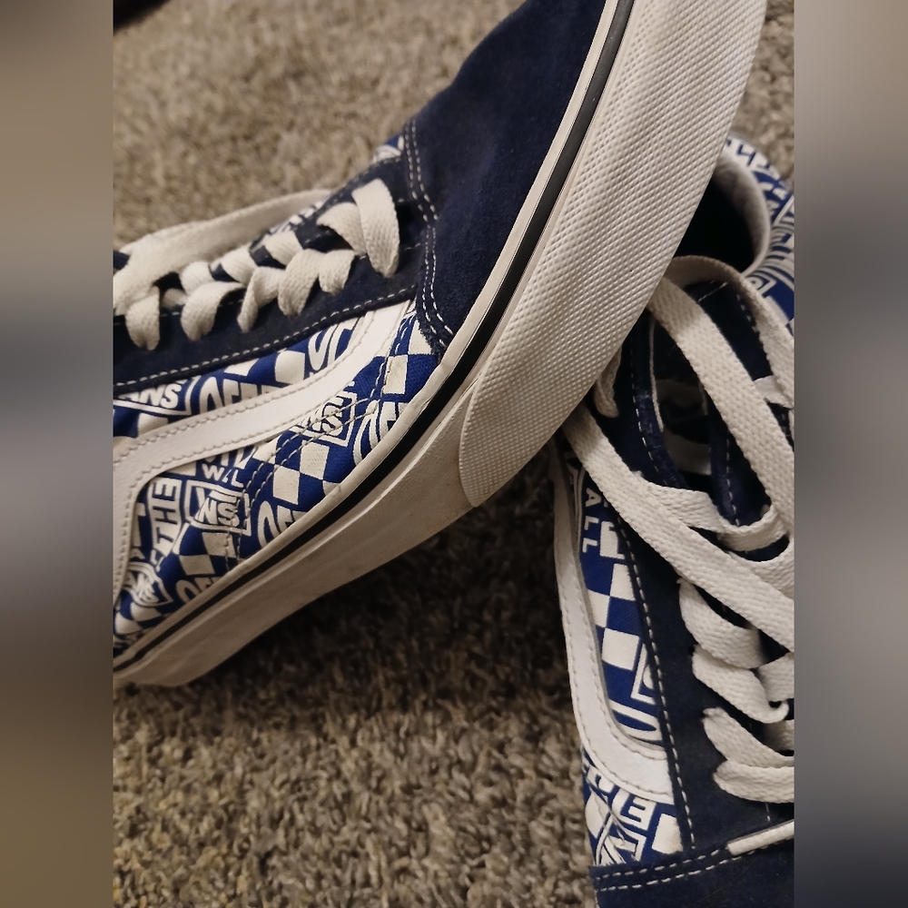 Vans Blue and White Checkered Sneakers - Picture 7 of 16
